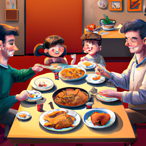 משפחה מאושרת נהנית יחד מארוחת שניצל ביתי